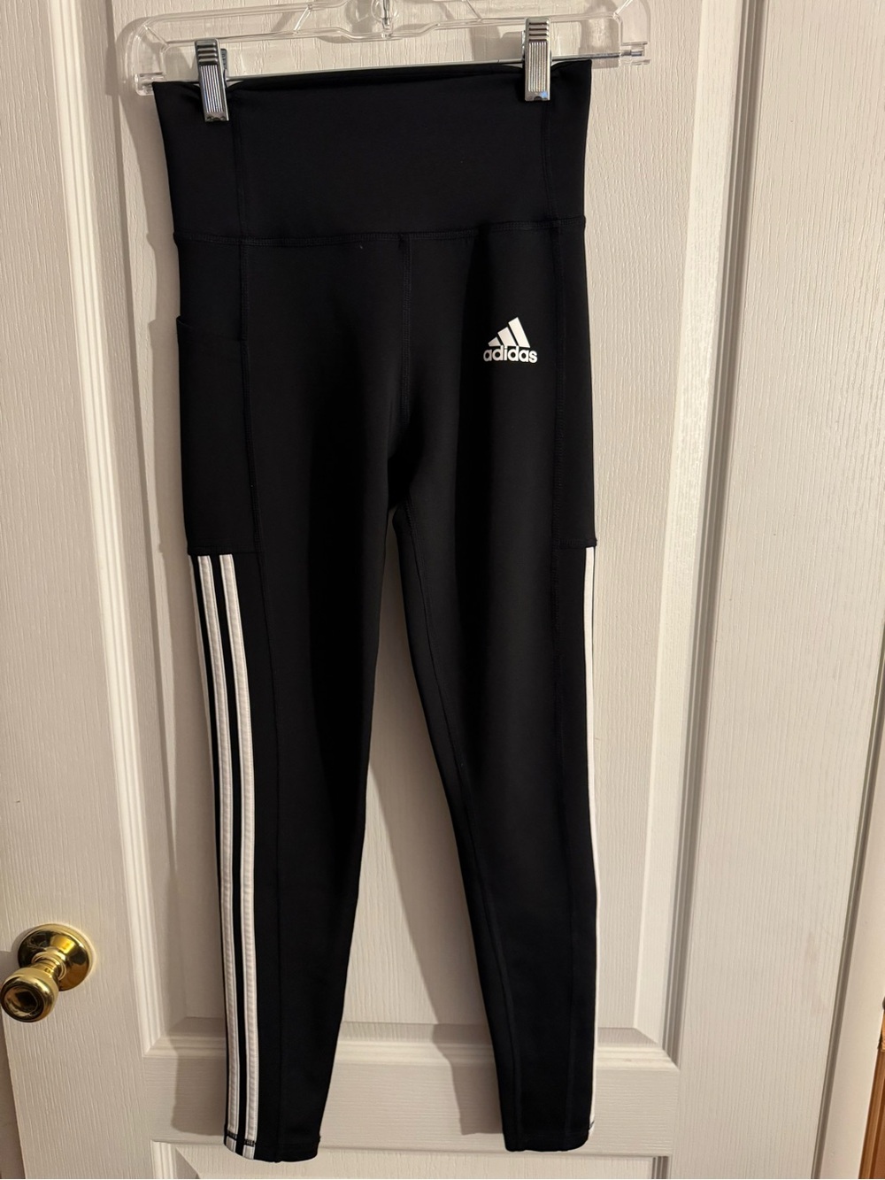 adidas Black Leggings with White Side Stripes